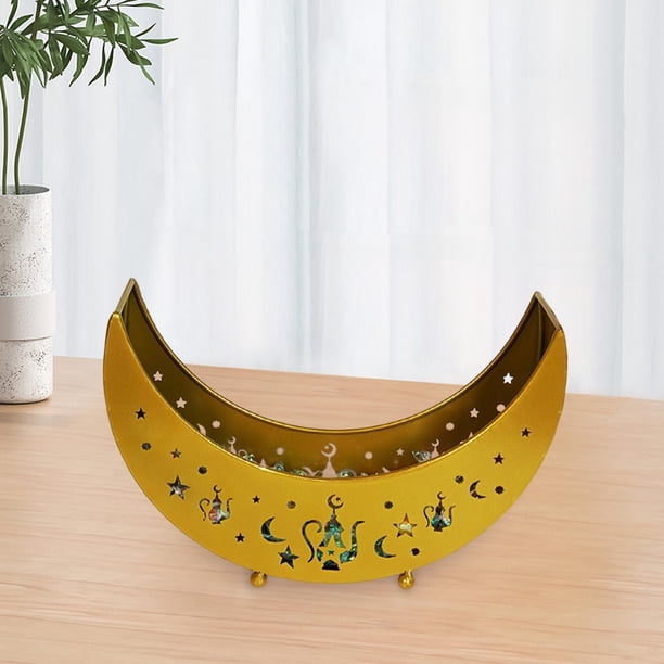 Mubarak Moon Plato de cena Bandeja Contenedor Decoración de mesa Decoración de boda fuerte y duradera para postre Almacenamiento de alimentos Vajilla Dorado Soledad Bandeja de cena