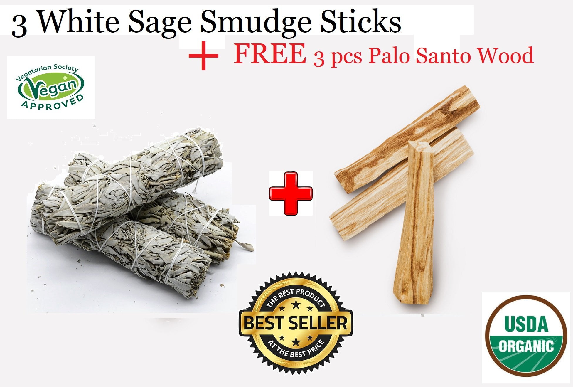Mixed White Sage Smudge Sticks USDA Organic 3 Pack with Smudging Guide 