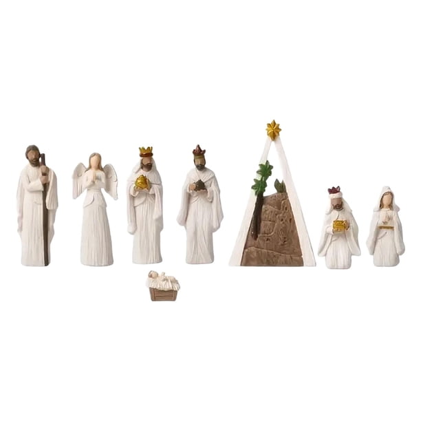 Ornamento de escena natividad, estatua de resina Jesús, regalo de inauguración de la casa, figura religiosa, escultura cristiana para escritorio en 8 piezas