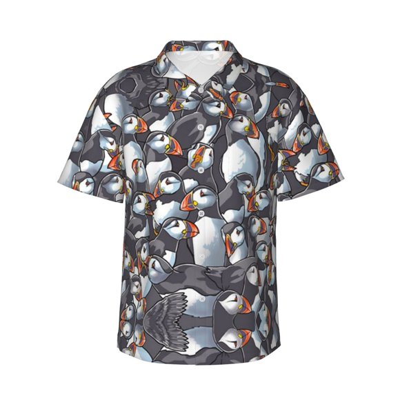 Puffin Huddle Men'S Button Down Shirts Hawaiian Summer Beach Short Sleeve Tropical T Shirts