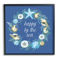 thumbnail image 2 of Happy By The Sea Calligraphy Aquatic Shells Wreath Coastal Graphic Art Framed Art Print Wall Art, 2 of 5