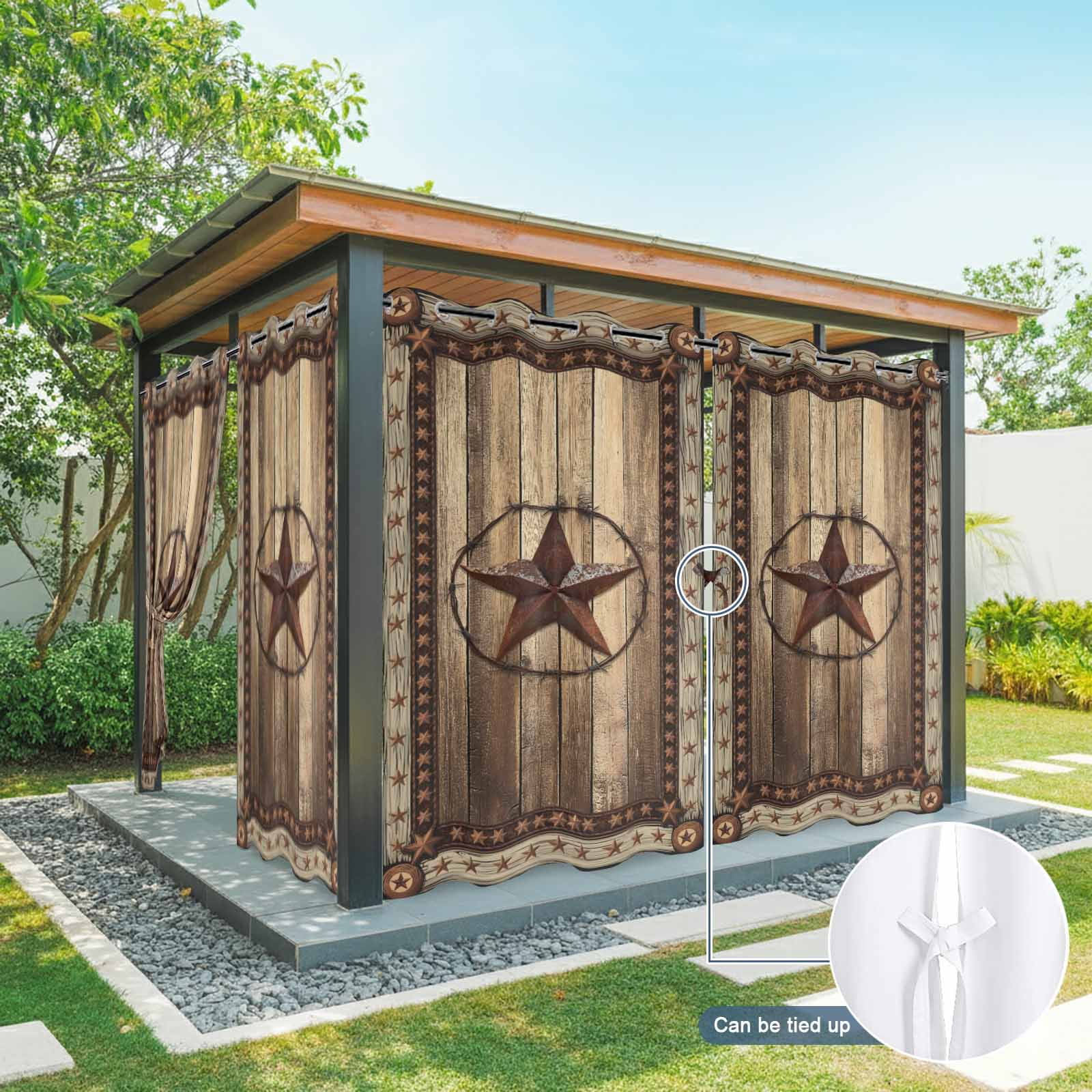 Western Farmhouse Outdoor Curtains for Patio Waterproof,Windproof Privacy Curtains with Weighted Bottom,Primitive Rustic Country Retro Texas Star Outside Drapes for Picnic Garage Yard 54"x95" 2 Panel