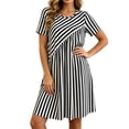 thumbnail image 2 of Snorda Dresses for Women Stripped Dress with Short Sleeves and Round Neck Irregular Spliced Dress Casual Loose Breathable Soft Summer Dresses for Women All-Day Comfortable Wear, 2 of 7