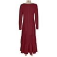 thumbnail image 5 of Roncen Women's long Sleeve V-Neck Solid Color Bohemian Dress - Irregular Elastic Waist Design, 5 of 6