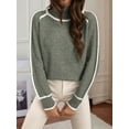 thumbnail image 5 of Fall Sweaters for Women Trendy Cute Cozy - Long Sleeve Colorblock Knitted Pullover Tops Army Green XL, 5 of 8