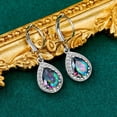 thumbnail image 4 of Halo CZ Teardrop Leverback Earrings Simulate Rainbow Quartz Mystic Topaz Cubic Zirconia Wedding Unique Dangly Earings Bride Hypoallergenic Jewelry Valentines Day Gifts Mother Daughter, 4 of 5