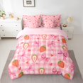 thumbnail image 3 of Feelyou Cute Princess Bowknot Twin Bedding Sets 7-Piece, Girly Pink Buffalo Plaid Bedding Comforter Set, Strawberry Love Heart Reversible Sheet Sets, Ultra Soft Bedroom Decor, 3 of 8
