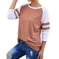 thumbnail image 6 of Women Stripe Splice Long Sleeve Crew Neck Shirt, 6 of 8