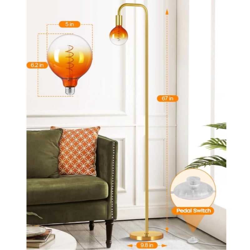67" Industrial Floor Lamp with LED Bulb for Living Room, Bedroom, Office