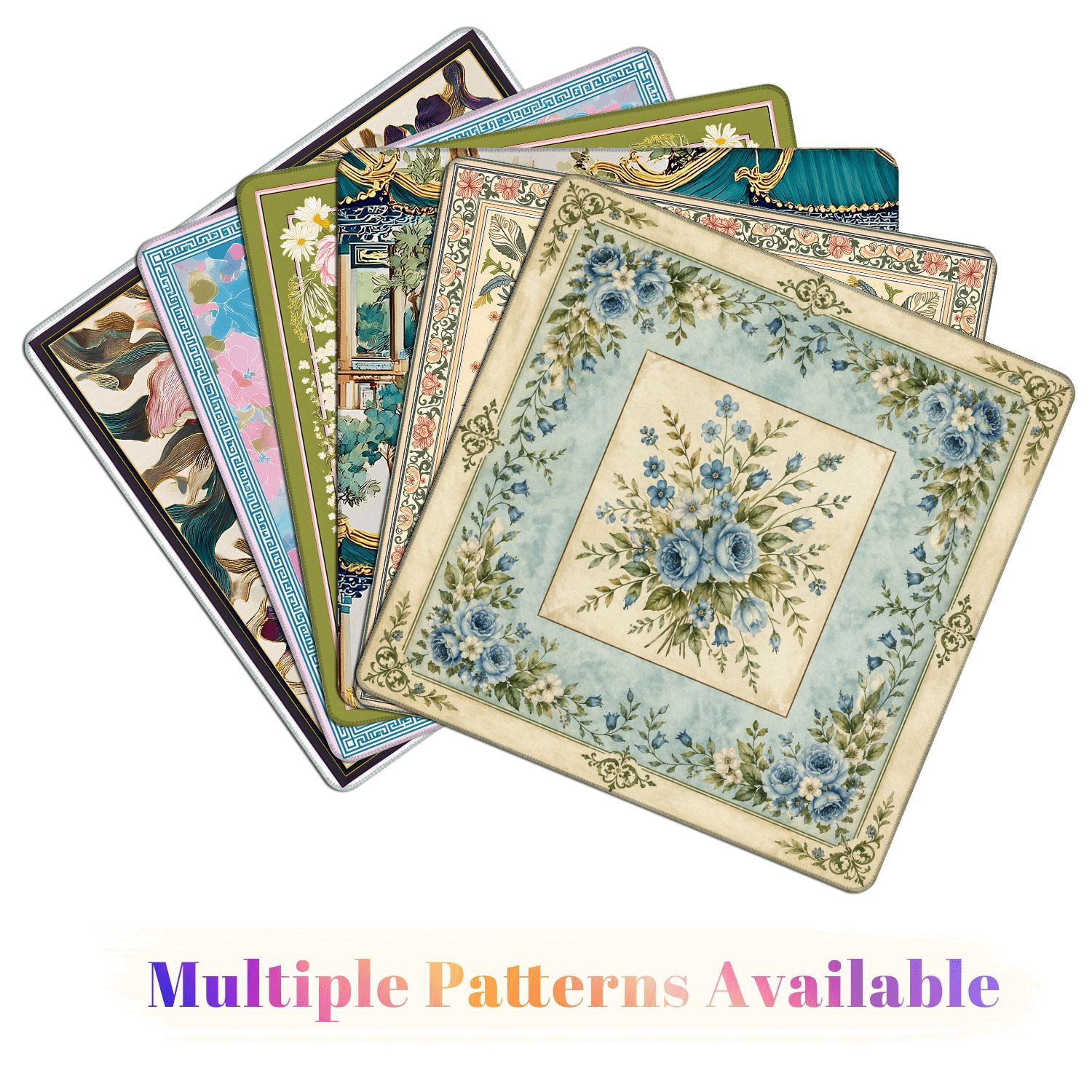 Mahjong Mat 31.5" x 31.5" Blue White Floral Bouquet Vintage Ornamental Frame Non-Slip Noise Reduction American Mahjong Tiles Table Cover for Dominoes Poker Card Board Games Gift
