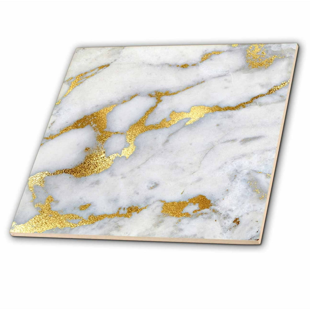 3dRose Image of Luxury Grey Gold Gem Stone Marble Glitter Metallic Faux