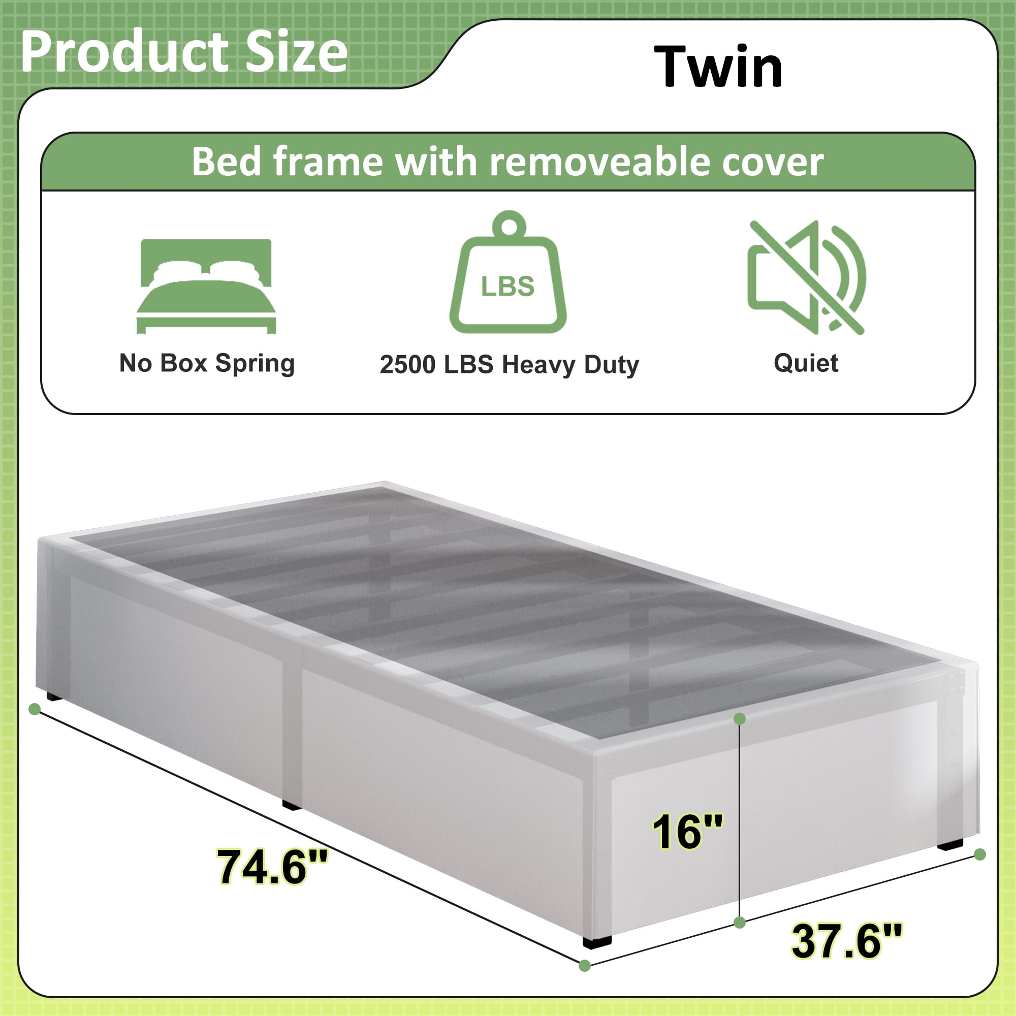 Maenizi 16 Inch Twin Bed Frames with White Skirt Cover, Metal Twin Size Bed Frame with Storage, Heavy Duty, No Box Spring Needed, Easy Assembly, Noise Free, Mattress Foundation