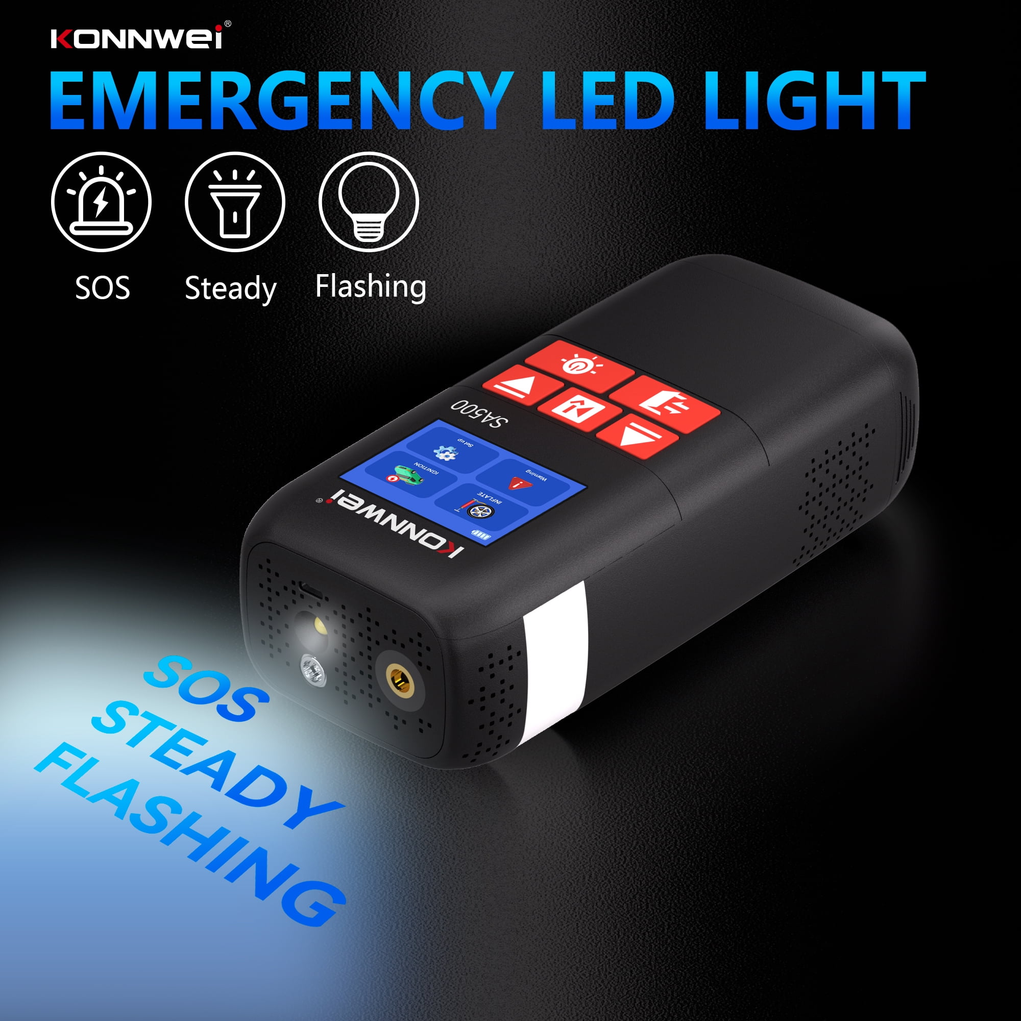KONNWEI SA500 Jump Starter with Air Compressor, 2000A 10400mAh, 150PSI Tire Inflator, Power Bank LED Light 12V Booster