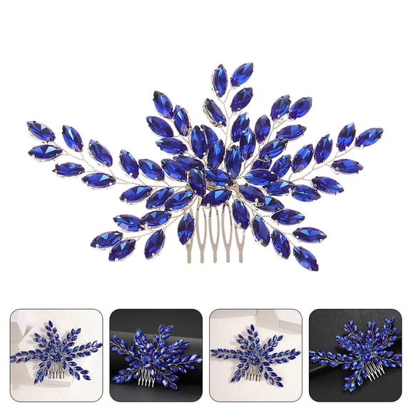 TABLZONE Elegant Blue Bridal Hair Comb Wedding Headpiece Rhinestone Hair Accessory for Females