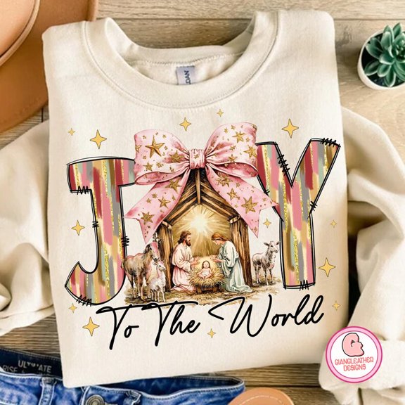 Joy to the World Christmas Sweatshirt, Coquette Nativity Scene Pullover, Jesus Oh Holy Night Sweater, Faith-Based Holiday Shirt