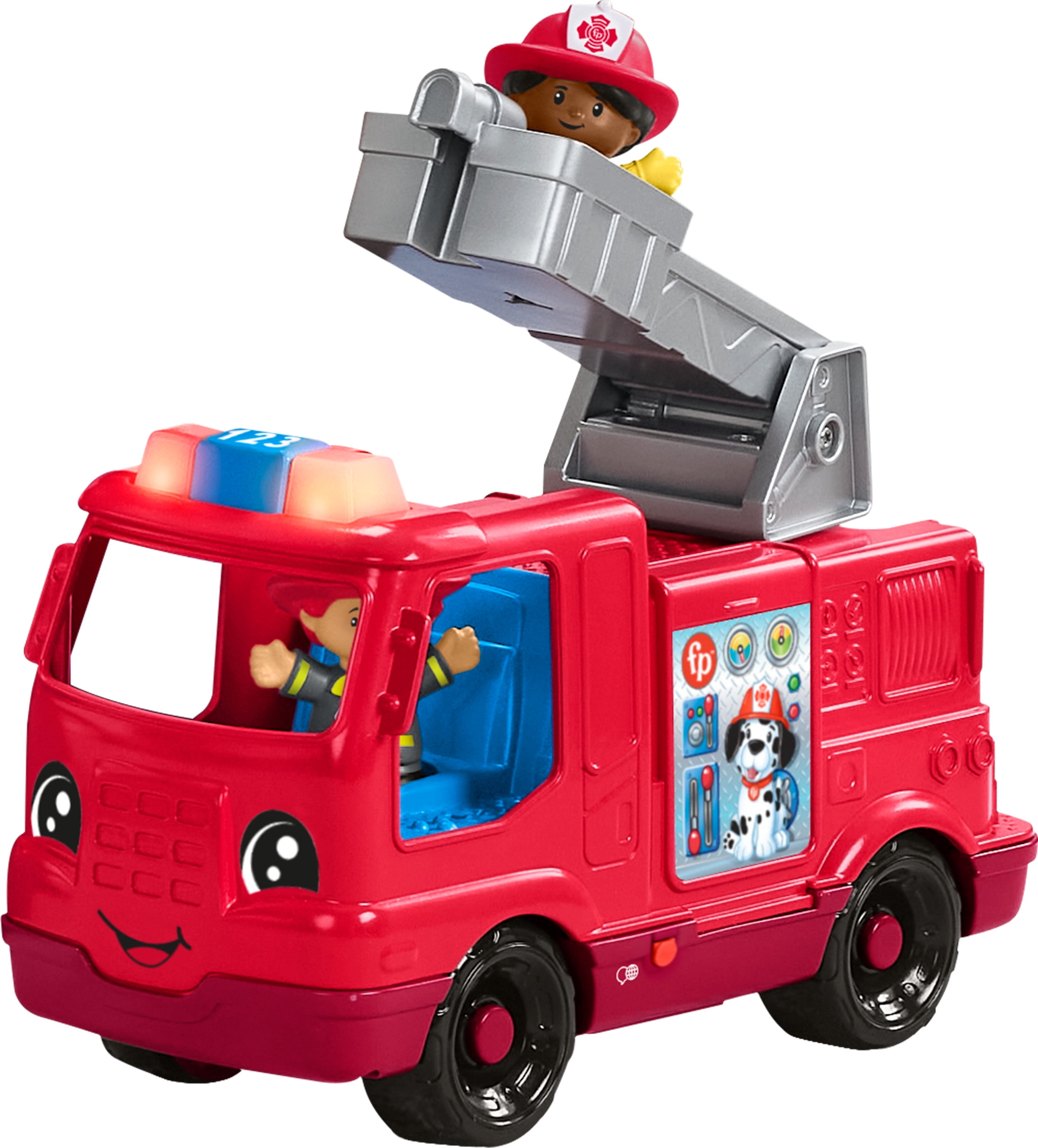 Fisher-Price Little People Fire Truck Musical Toddler Toy with Lights & 2 Figures, Multilanguage Version, ​Push-along toy fire truck with lights, music and sounds for toddler and preschool pretend play