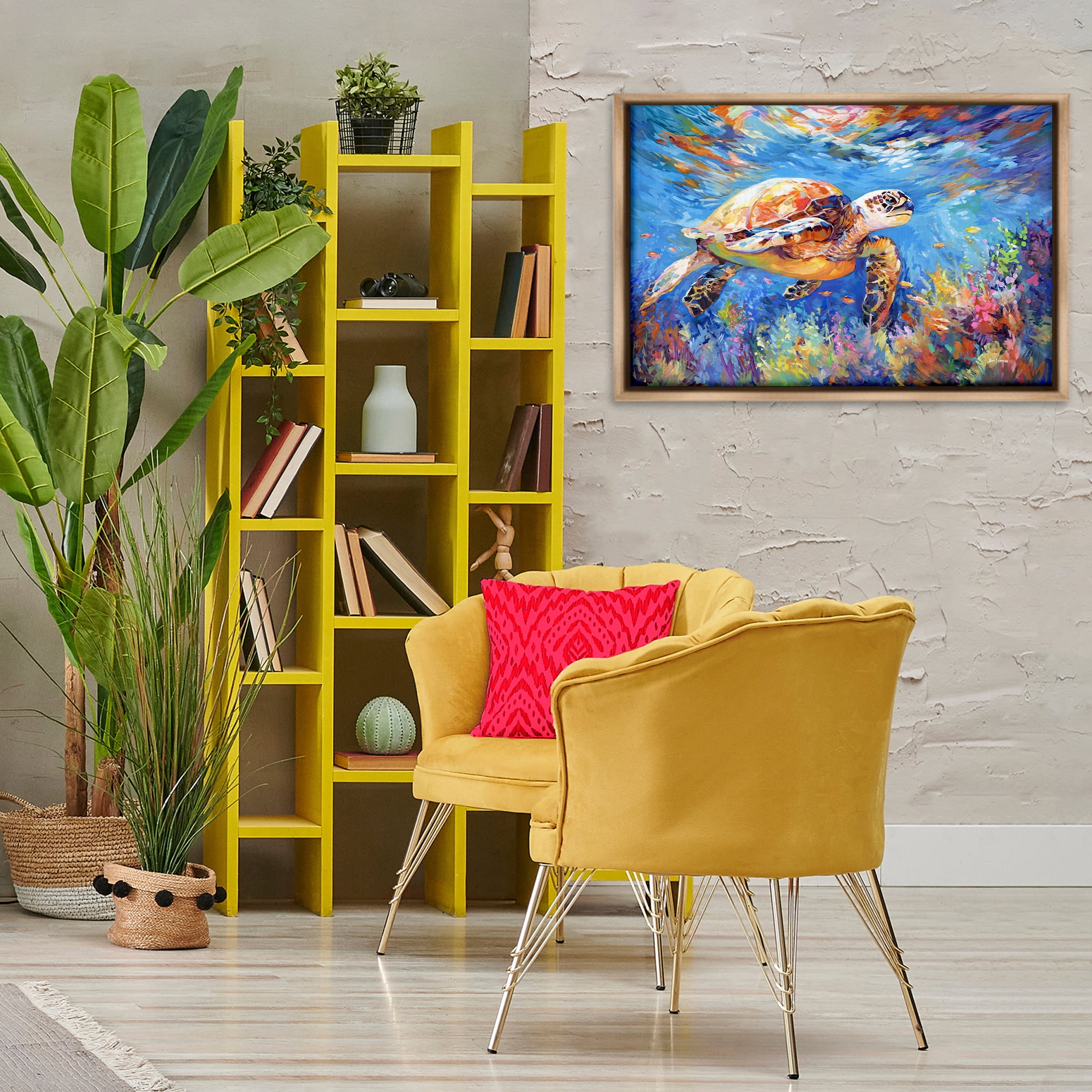 Stupell Industries Sea Turtle's Adventure Animals & Insects Painting Brown Floater Framed Canvas Art Print Wall Art, 31 x 21