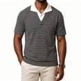 thumbnail image 3 of Josdec Men's Fake Two-Piece Polo Shirt Striped Knit Short Sleeve V-Neck Collar Casual Summer Top for Office & Daily Wear M-XXXL, 3 of 5