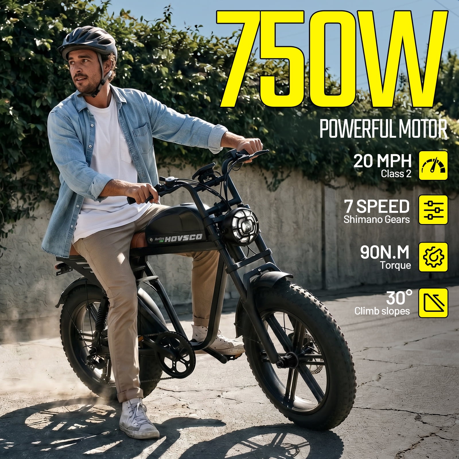 HOVSCO Electric Bike for Adults, 750W Motor, 48V 25AH 7-Speed E-Bike, 20'' Fat Tire E-Mountain Bike, Full Suspension UL2849