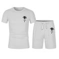 thumbnail image 3 of SHIXIAOO Ensemble de Sport d'Été pour Hommes, Manches Courtes, Col Rond, Imprimé Noix de Coco, 3 Boutons, 3 of 4