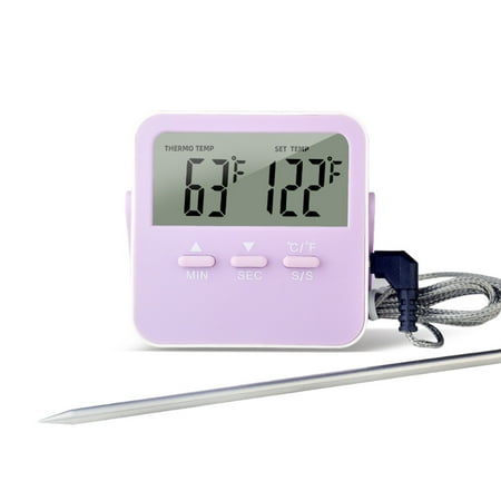 

2Pcs BBQ 0-250℃ 0.1℃ Cooking Temperature Meter Timing Function Probe Battery Operated Portable Meat Gauge Outdoor Purple