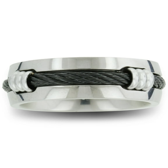SuperJeweler 7mm Mens Titanium Wedding Band Ring with Carbon Fiber Rope, Sizes 8 to 12.5 for Men