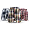 thumbnail image 3 of Men's Woven Boxer Shorts 3-Pack - 5 Plaid Patterns, Premium Cotton, Comfortable Elastic Waist, Button Fly, Casual Underwear for Daily Wear, Red Plaid Pack, M, 3 of 8