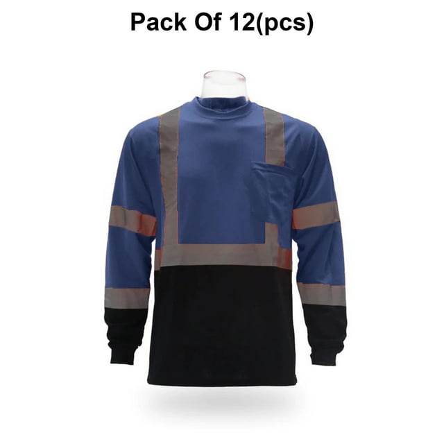 Radyan 2-Tones Mesh Reflective Long Sleeve Safety T-Shirt - 12 Pack, 100% Polyester, Size: Adult