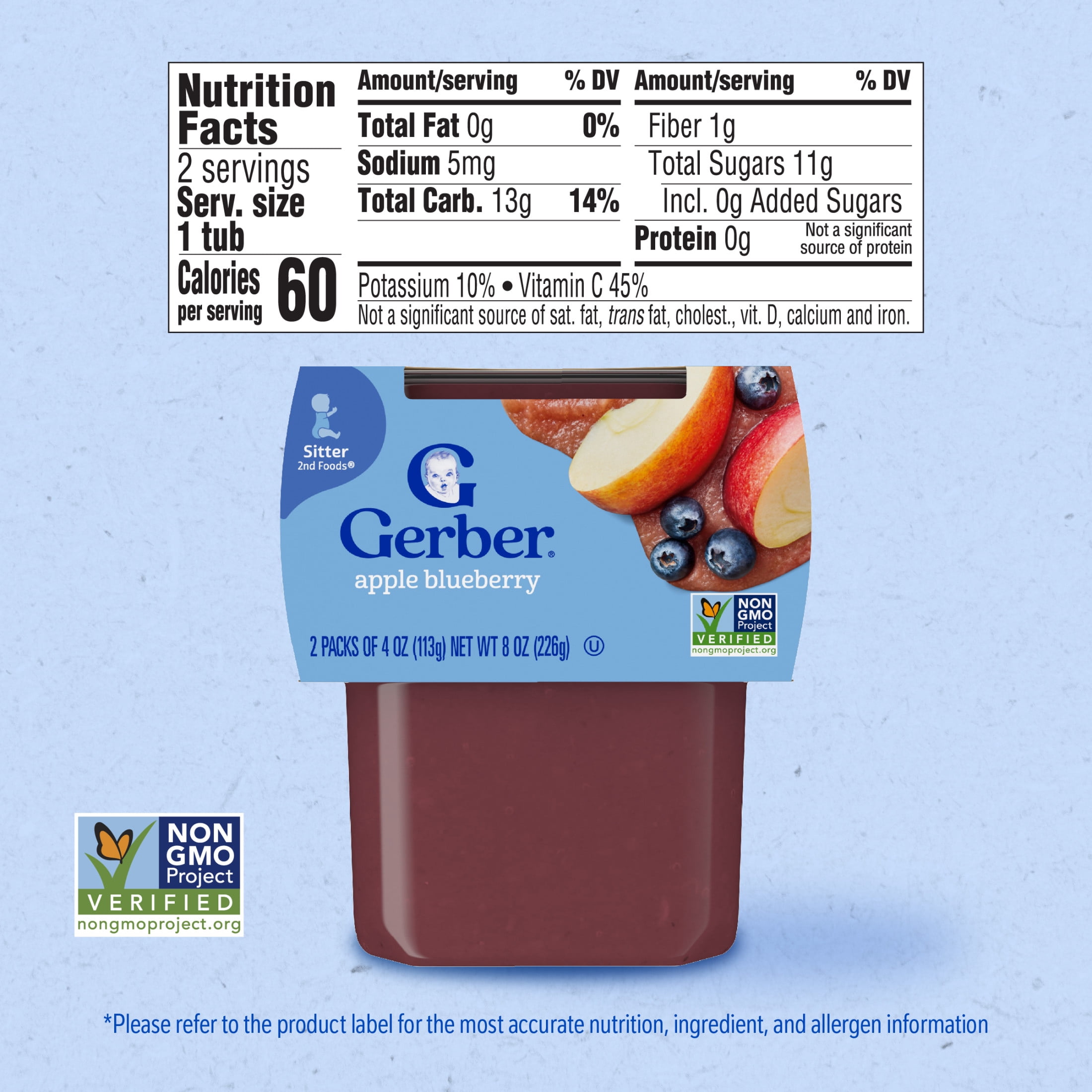(12 pack) Gerber Stage 2 Baby Food, Apple Blueberry Puree Tub, Baby Puree, 2PK 8 oz