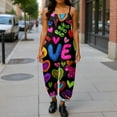 thumbnail image 3 of Fgvctg Valentine's Day Women's Overalls Wide Leg Pant Date Night Spaghetti Straps Adjustable Love Heart Graphic Jumpsuit Sleeveless Bib Overalls Sprimg Rompers Clothes With Pockets Saffron L, 3 of 4