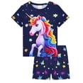 thumbnail image 2 of QEFJNO Kids Girls Pajamas Set 2 PCS Short Sleeve Top and Shorts Pants for Toddler Girls Unicorn Pjs Size 3-12Y, 2 of 14