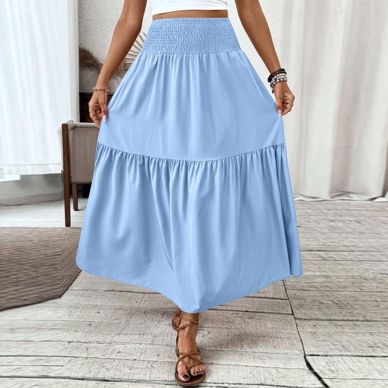 NIEWTR Women's Vintage Stretch High Waist A-Line Flared Midi Skirts Solid  Color Lightweight Dresses(Sky Blue,L) - Walmart.com