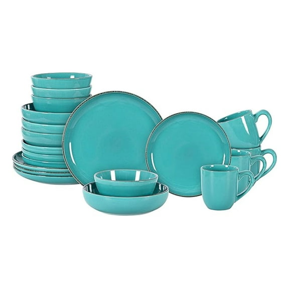 Stoneware Euro-Nordic 20pc Dinnerware Set, Shiny Turquoise Glaze with Speckle Effect