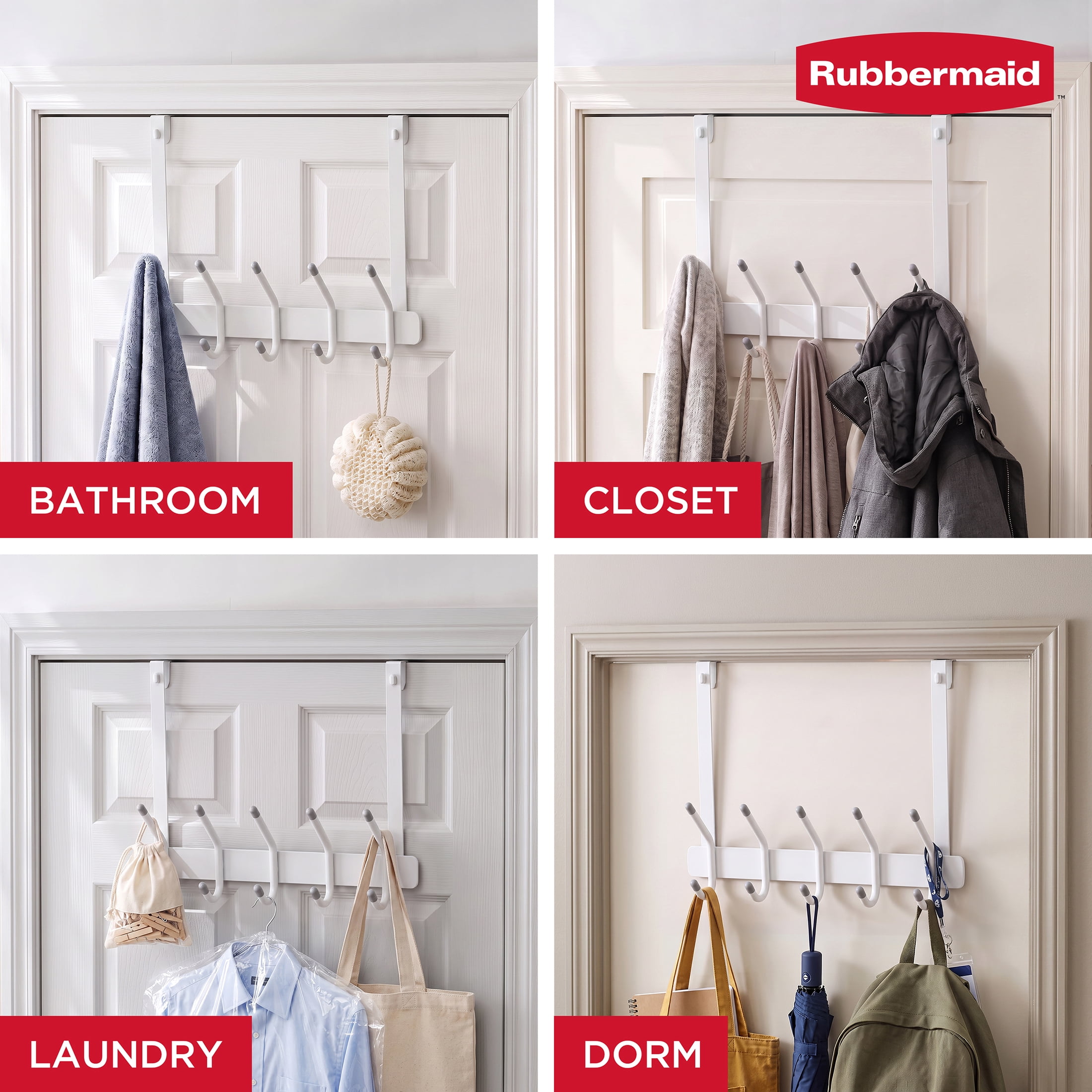 Rubbermaid 5 Double-Hook Over-the-Door Hook Rack, White