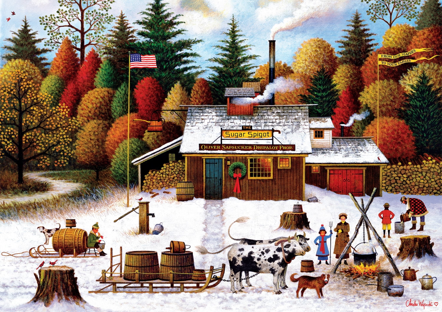Buffalo Games 300-Piece Charles Wysocki Vermont Maple Tree Tappers Jigsaw Puzzle