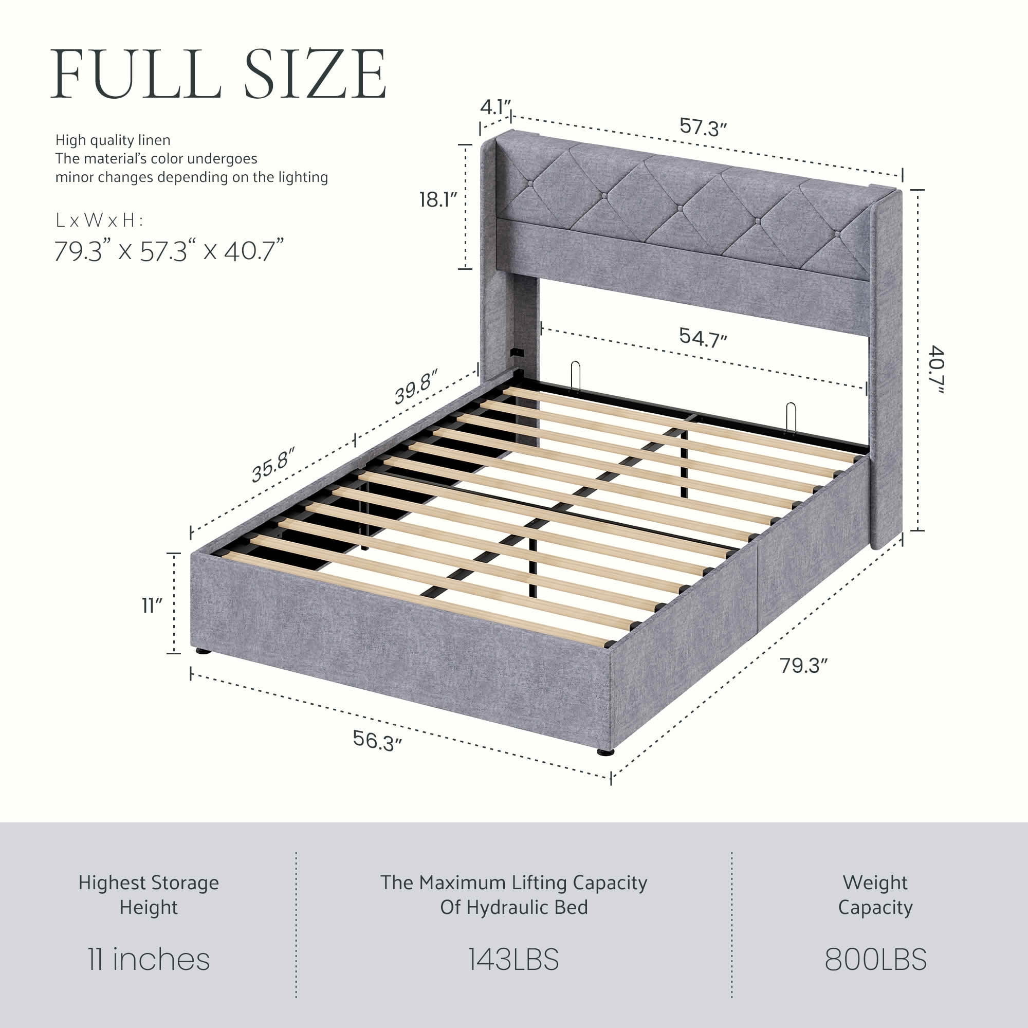 MAYEERTY Full Size Hydraulic Lifting Storage Bed Soft Padded Platform Bed Frame Headboard with Backrest