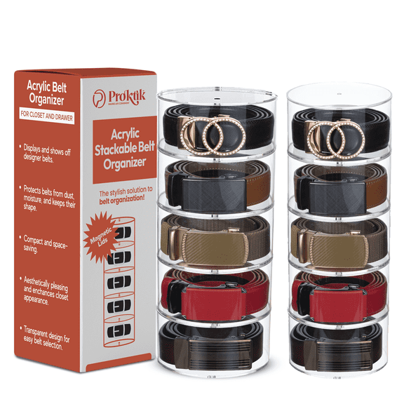 PROKTIK Belt Organizer Acrylic - 5 Compartment - Tie and Belt Organizer for Closet and Drawer