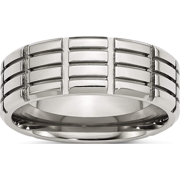 Stainless Steel Polished 8mm Grooved Band (Size 7) Made In China sr161-7