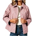 thumbnail image 5 of SETOOFF Women Gingham Plaid Cropped Jacket, Lapel Collar Long Sleeve Button Down Short Coat with Pockets Loose Fit Outerwear for Fall Spring Daily Casual Wear, 5 of 7