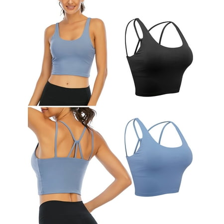 

LELINTA Strappy Sports Bras for Women Wirefree Padded Medium Support Yoga Bra Top with Removable Cups Black/ Blue/ Purple Size XS-XL