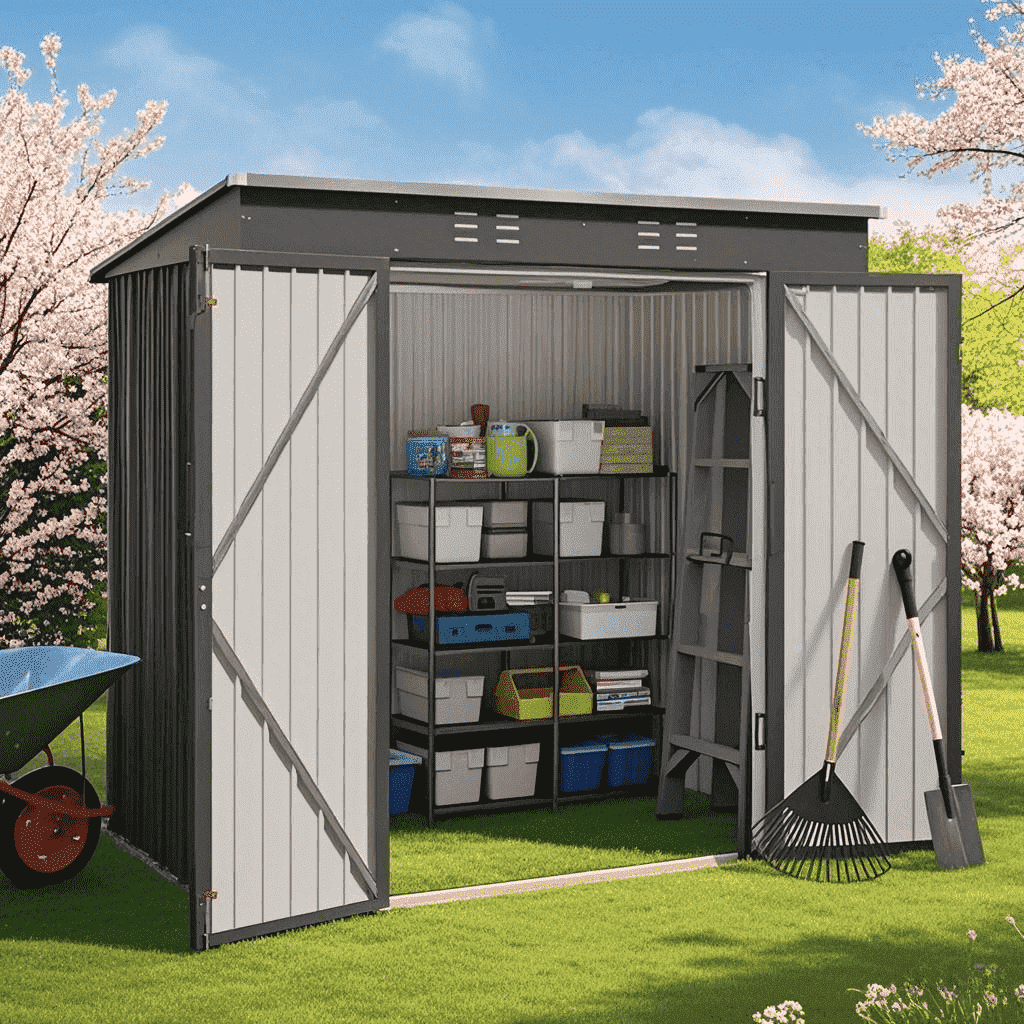 Storage Shed, Lofka 6x4 FT Outdoor Metal Shed, Lockable Double Doors Garden Tool Shed for Bike, Lawn Mower Storage, Waterproof Galvanized Steel, Grey
