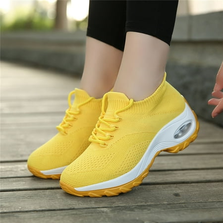 

TUTUnaumb Hot Sale Clearance Women S Shoes Sports Breathable Women Flying Woven Socks Shoes Walking Casual Running Sneakers for Leisure and Outdoor-Yellow