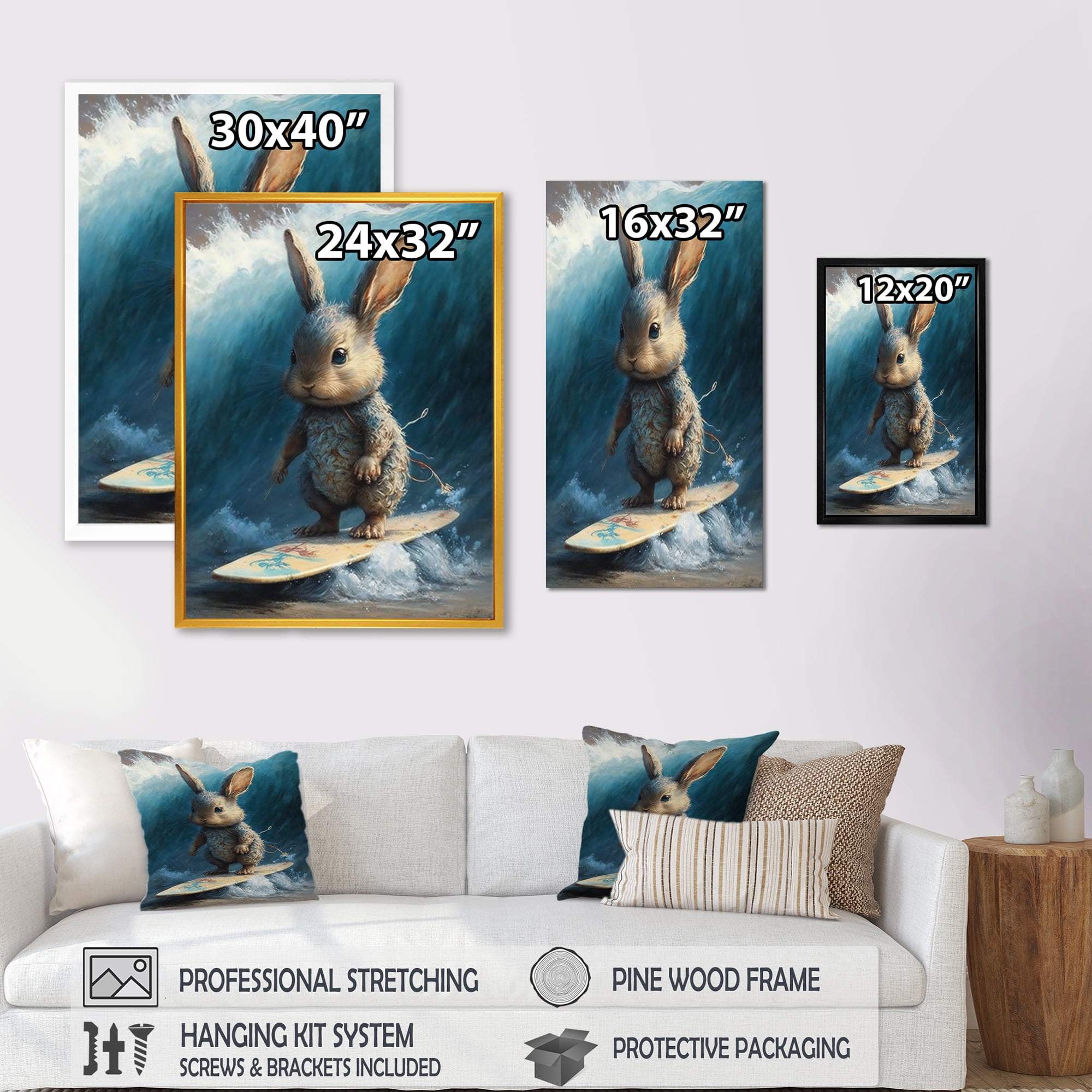 Designart Bunny Surfing I Canvas Wall Art