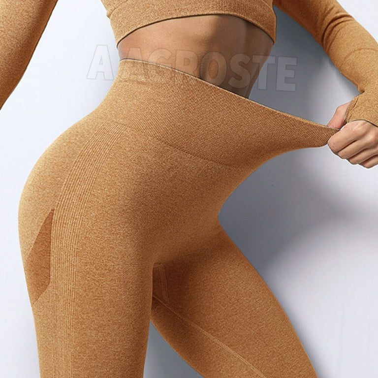 A AGROSTE Scrunch Butt Lifting Seamless Leggings Booty High Waisted Workout  Yoga Pants Anti-Cellulite Scrunch Pants Brown-L 