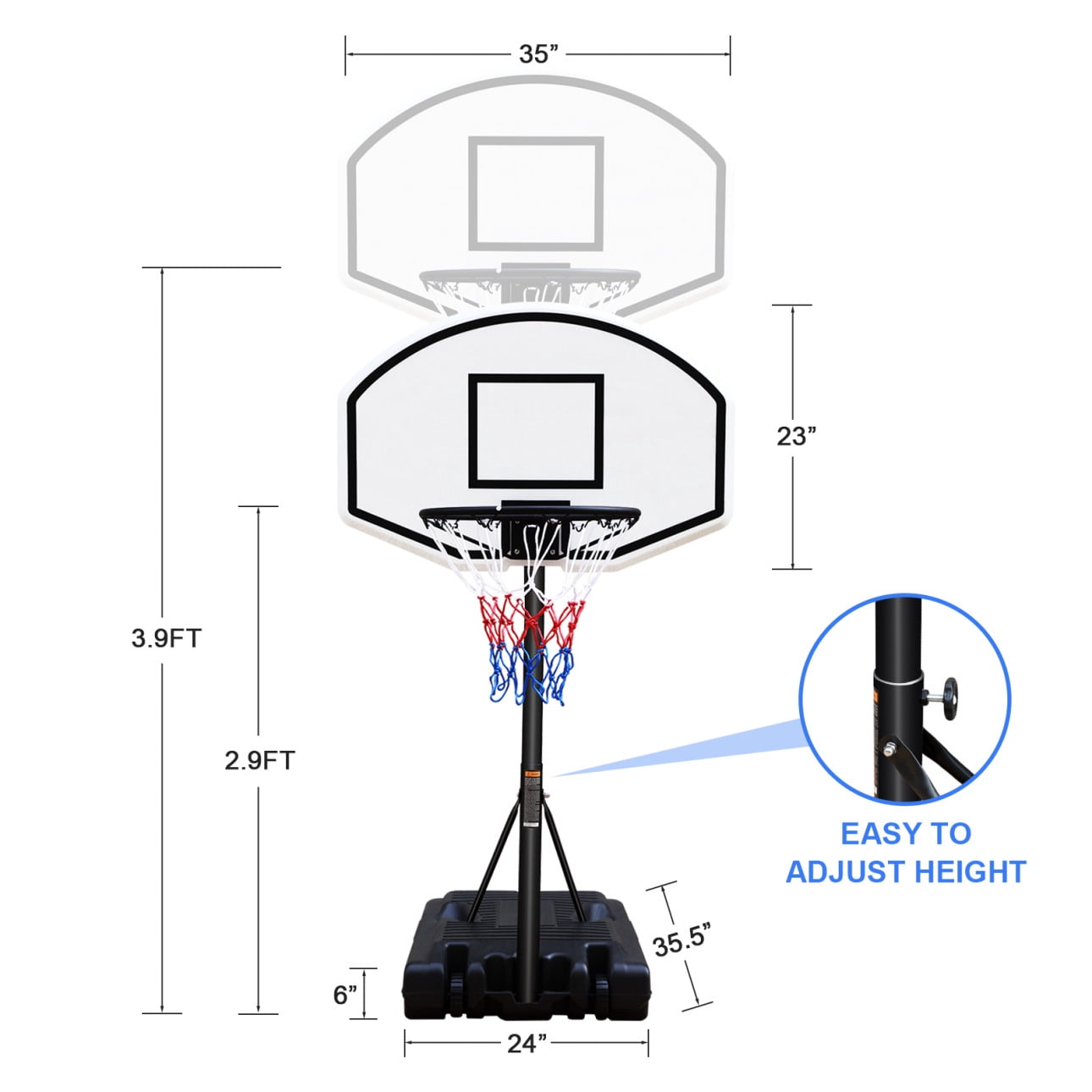 Pool Basketball Hoop, 3.1ft-4.7ft Height Adjustable Basketball Hoop for Pool Swimming Pool Basketball Hoop with 36" Backboard for Indoor Outdoor, Black