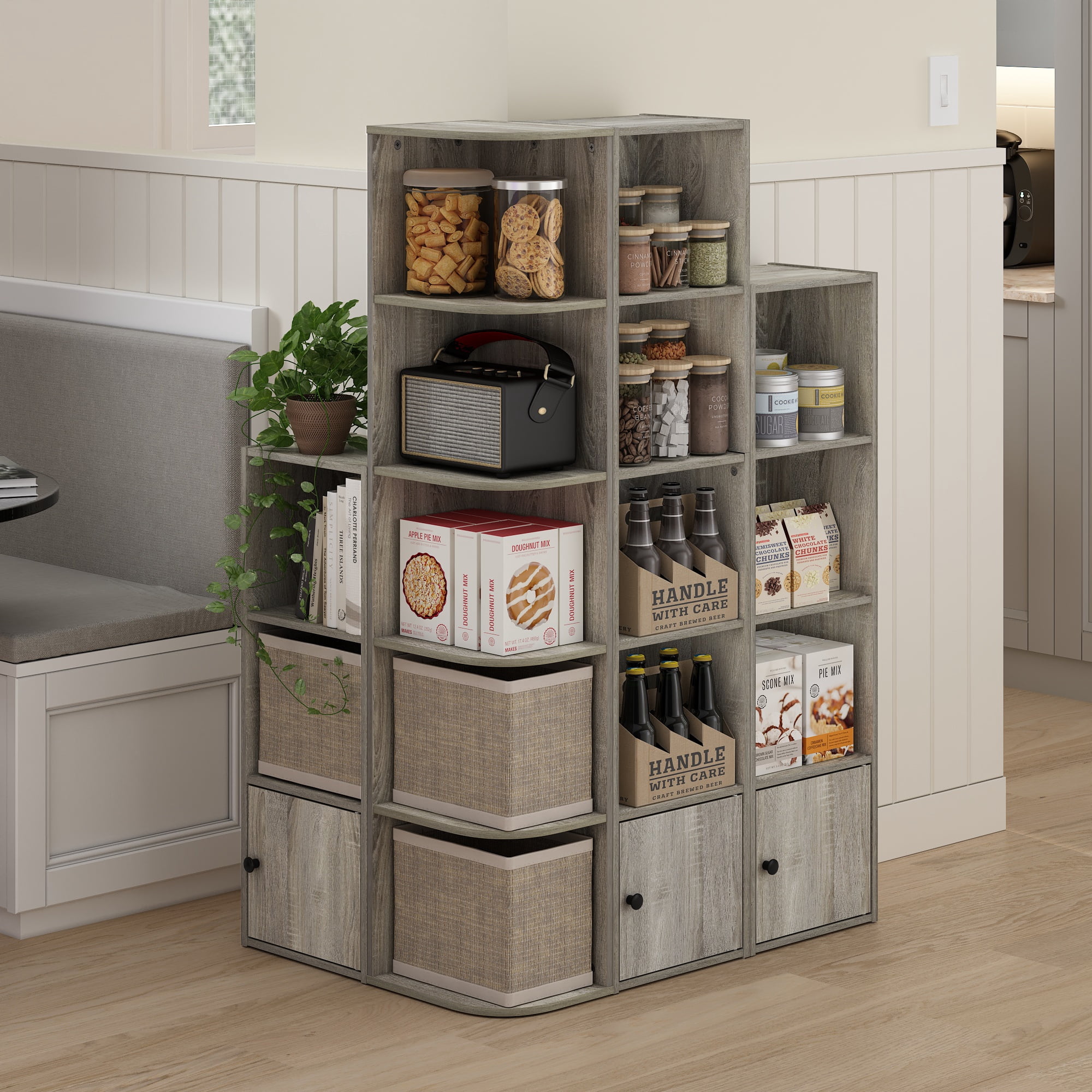 Furinno LUDER 4-Tier Shelf Bookcase with 1 Door Storage Cabinet in French Oak
