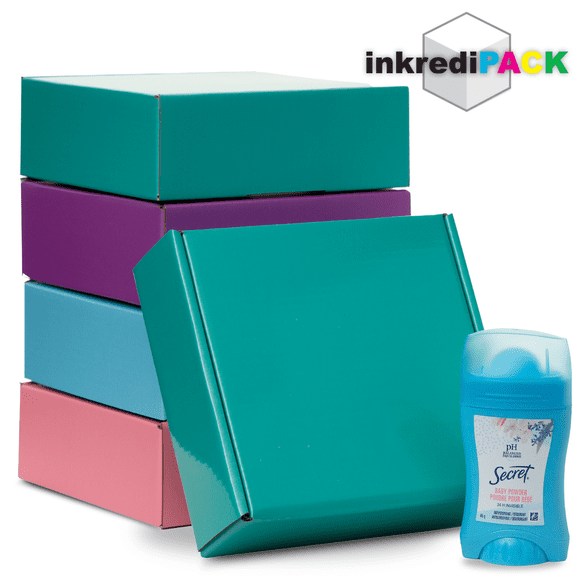 InkrediPack™ Easy Fold Corrugated GlossyTeal Finish Gift Box, Shipping Box and Mailer Boxes - 6"L X 6"W X 2"H - 25 Pack