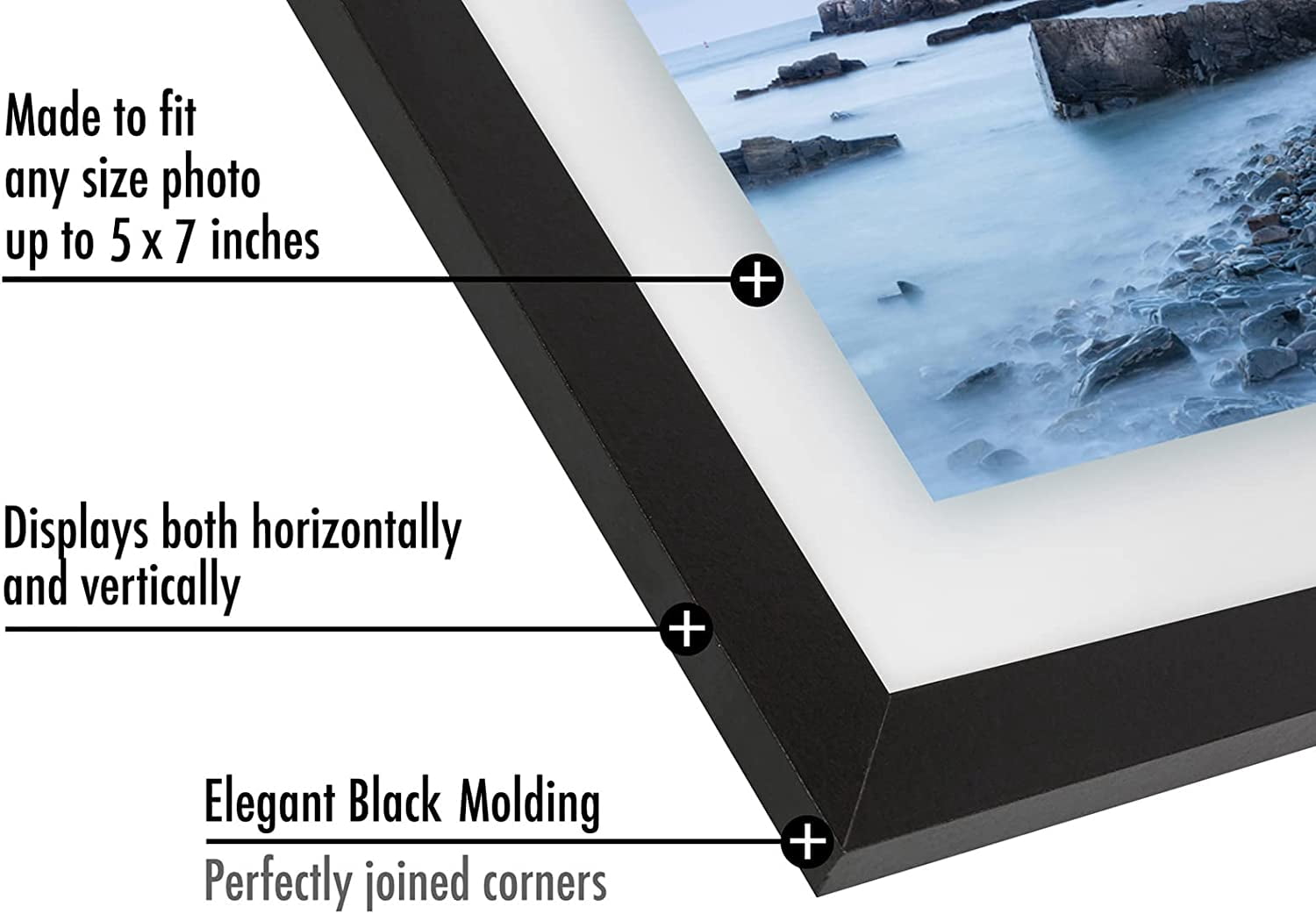 Americanflat 5x7 Floating Picture Frame in Black with Polished Glass and Hanging Hardware Included - Backless Frame with Easel for 4x6 Photos in Horizontal and Vertical Formats for Wall and Tabletop