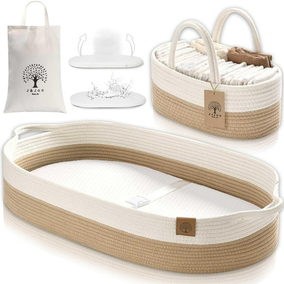 Baby Changing Basket Includes Diaper Caddy - Breathable & Waterproof Dual-Cover, Portable, Changing Pad for Dresser & Changing Table, Gift for Baby Shower, Cotton Rope Basket for Baby