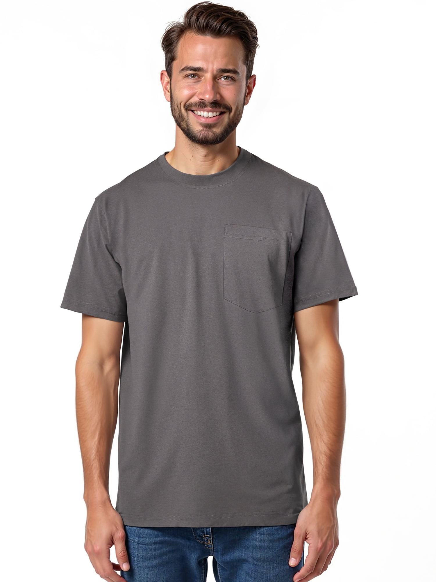 Brahma Men's Pocket T-Shirts Moisture-Wicking Short Sleeve Work Shirt, Black/Grey, 2-Pack